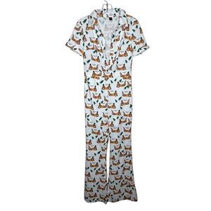 SHEIN Short Sleeve White Flare Jumpsuit Size XS My Body My Rules Buton Up